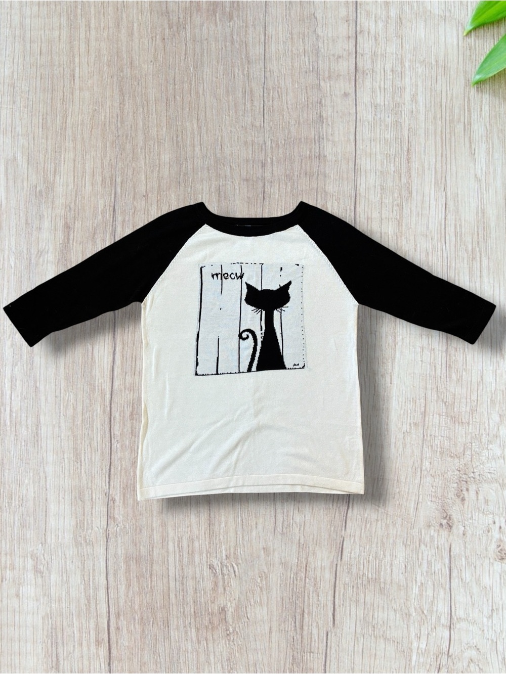 MAK Sweater Black & White Cat Shirt with 3/4 Length Sleeves